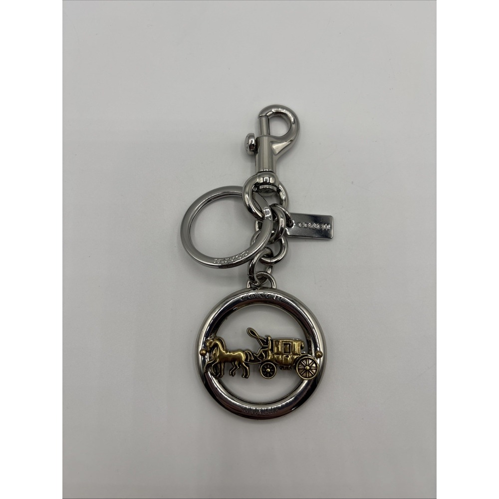 COACH Gold Brass Signature Horse & Carriage Key Fob Bag Charm Pendant 32227